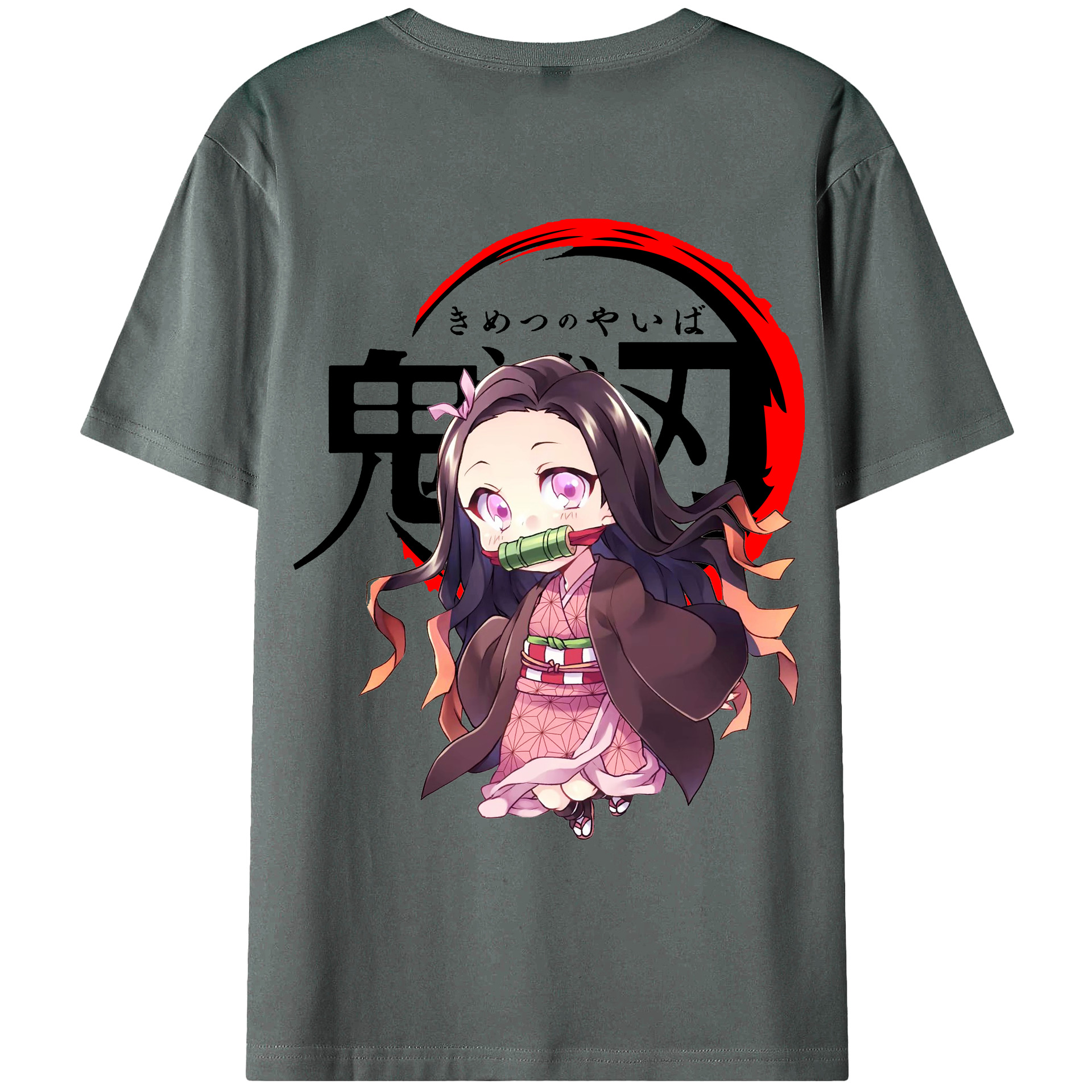 （画像用） 鬼滅の刃（きめつのやいば）竈門 禰󠄀豆子／かまど ねずこ Kamado Nezuko 綿100％ メンズ半袖Tシャツ（バックプリント） 通気性